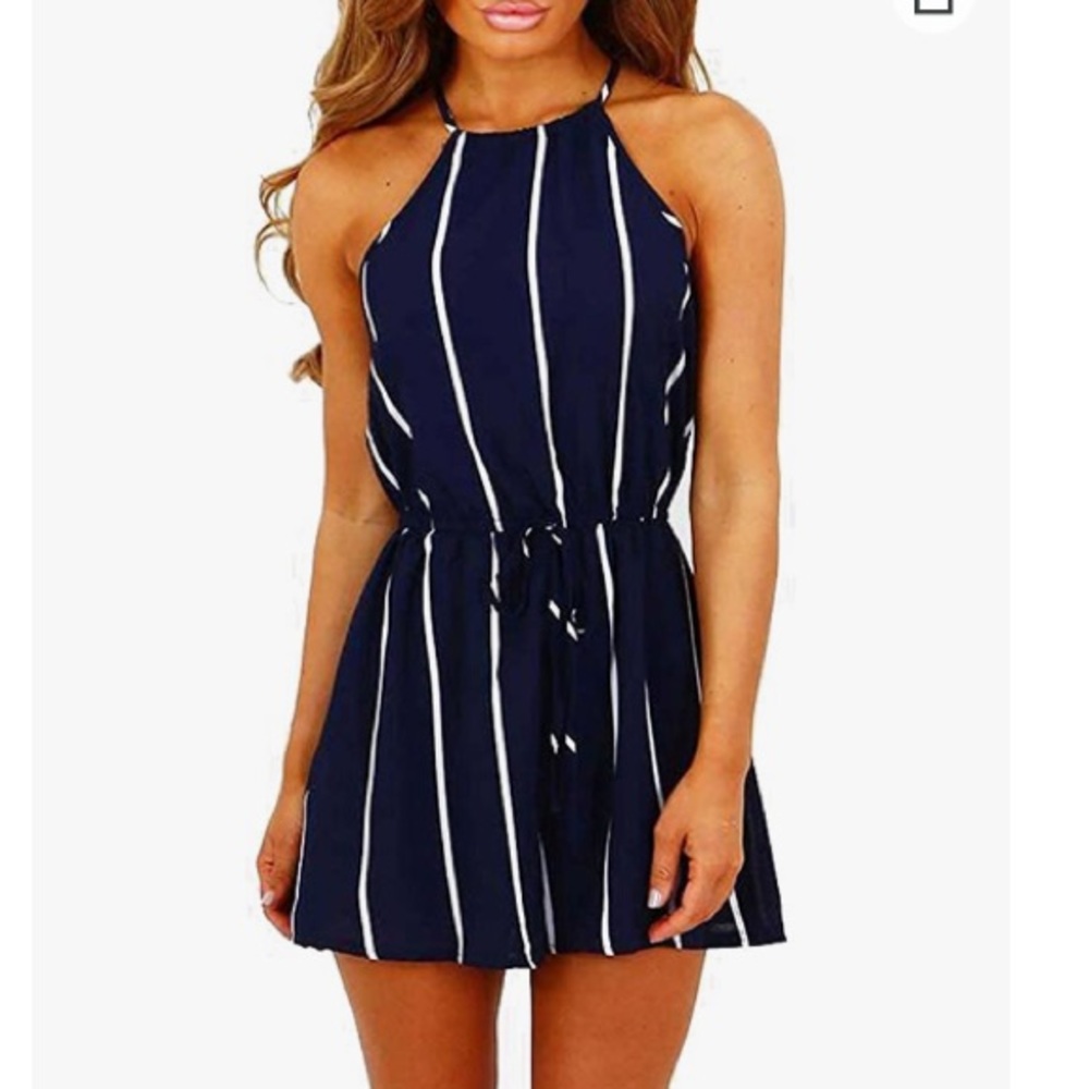 Striped Navy Blue Romper Medium
